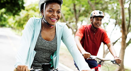 Couple riding bikes